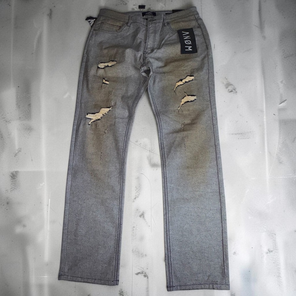 ANOM Men Distressed Flare Jeans Grey Sand Wash Streetwear Denim US 10 EUR 30 NEW